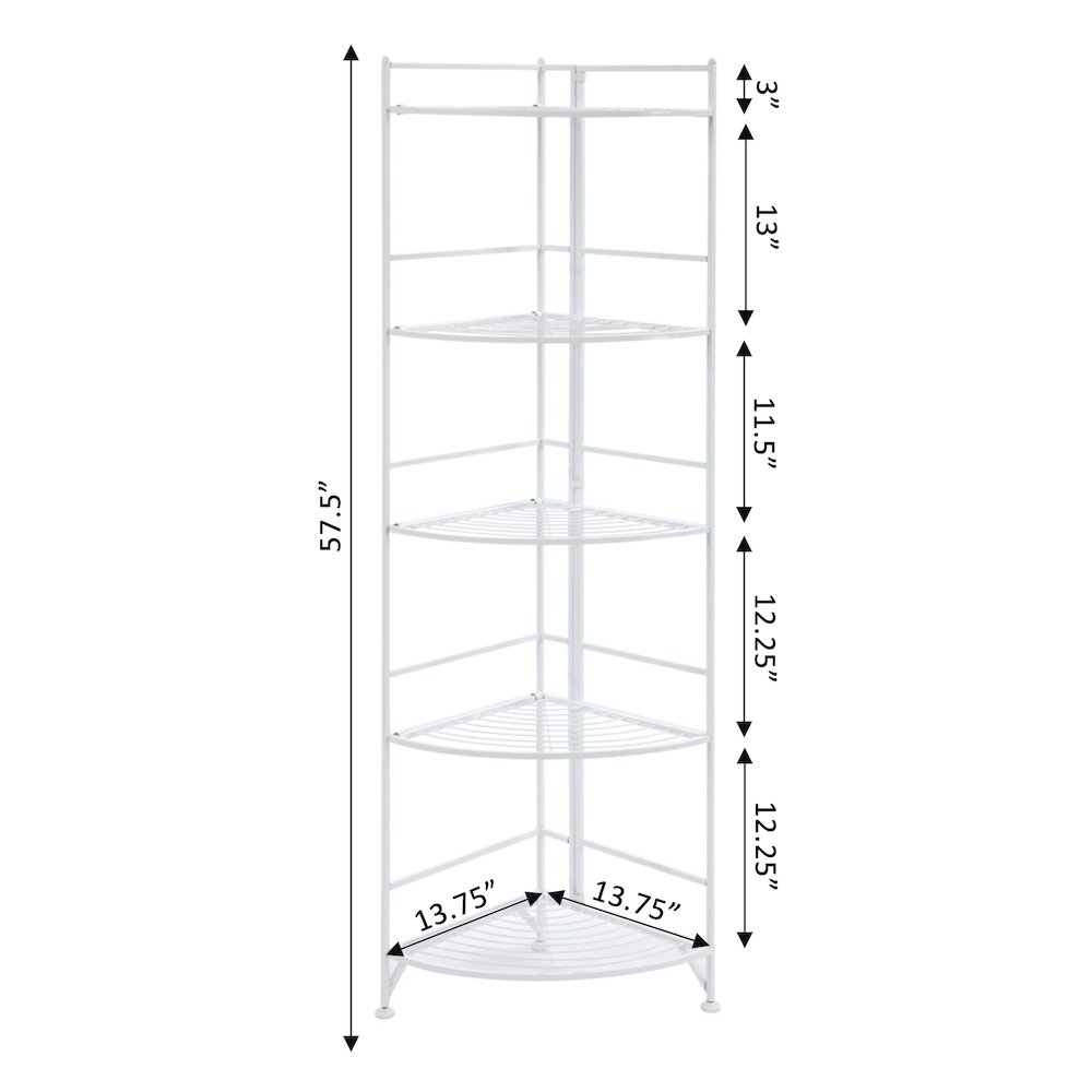 Xtra Storage 5 Tier Folding Metal Corner Shelf White