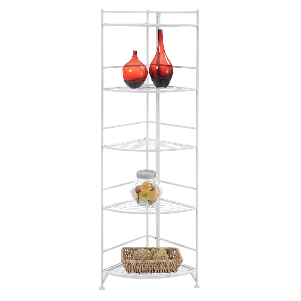 Xtra Storage 5 Tier Folding Metal Corner Shelf White