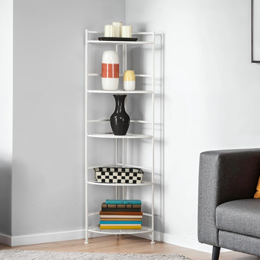 Xtra Storage 5 Tier Folding Metal Corner Shelf White
