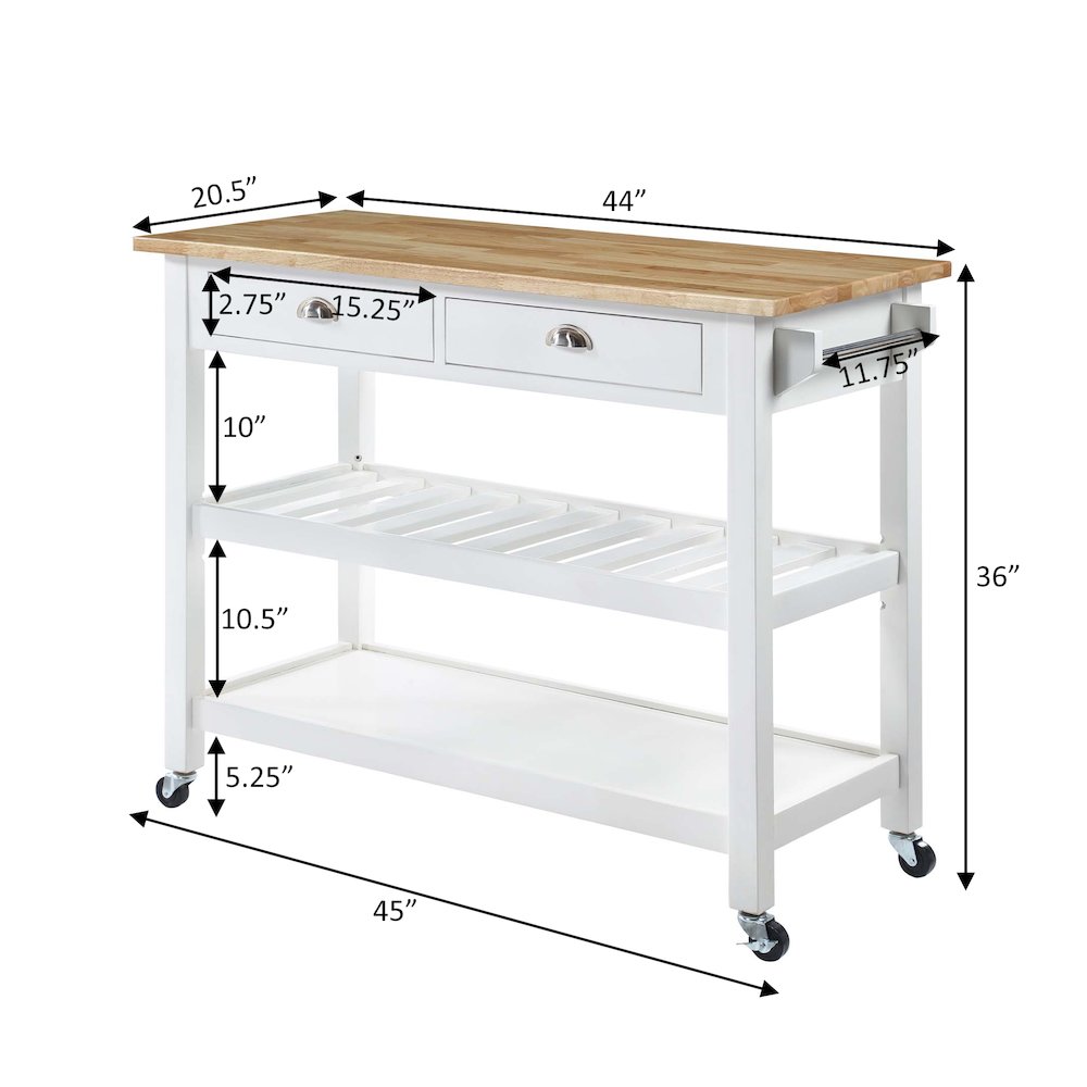 American Heritage 3 Tier Butcher Block Kitchen Cart with Drawers