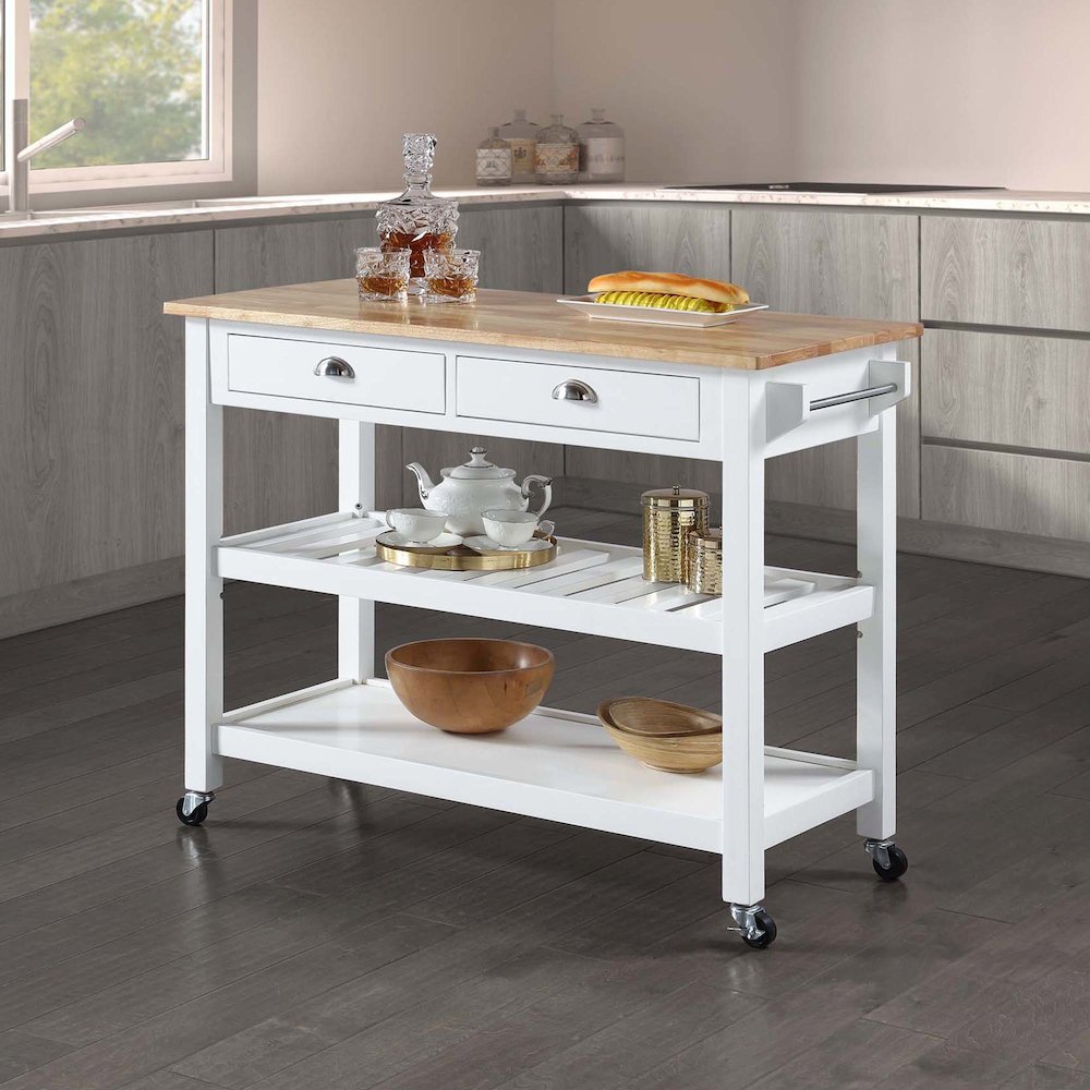 American Heritage 3 Tier Butcher Block Kitchen Cart with Drawers