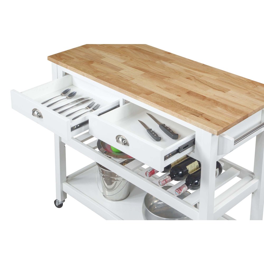 American Heritage 3 Tier Butcher Block Kitchen Cart with Drawers