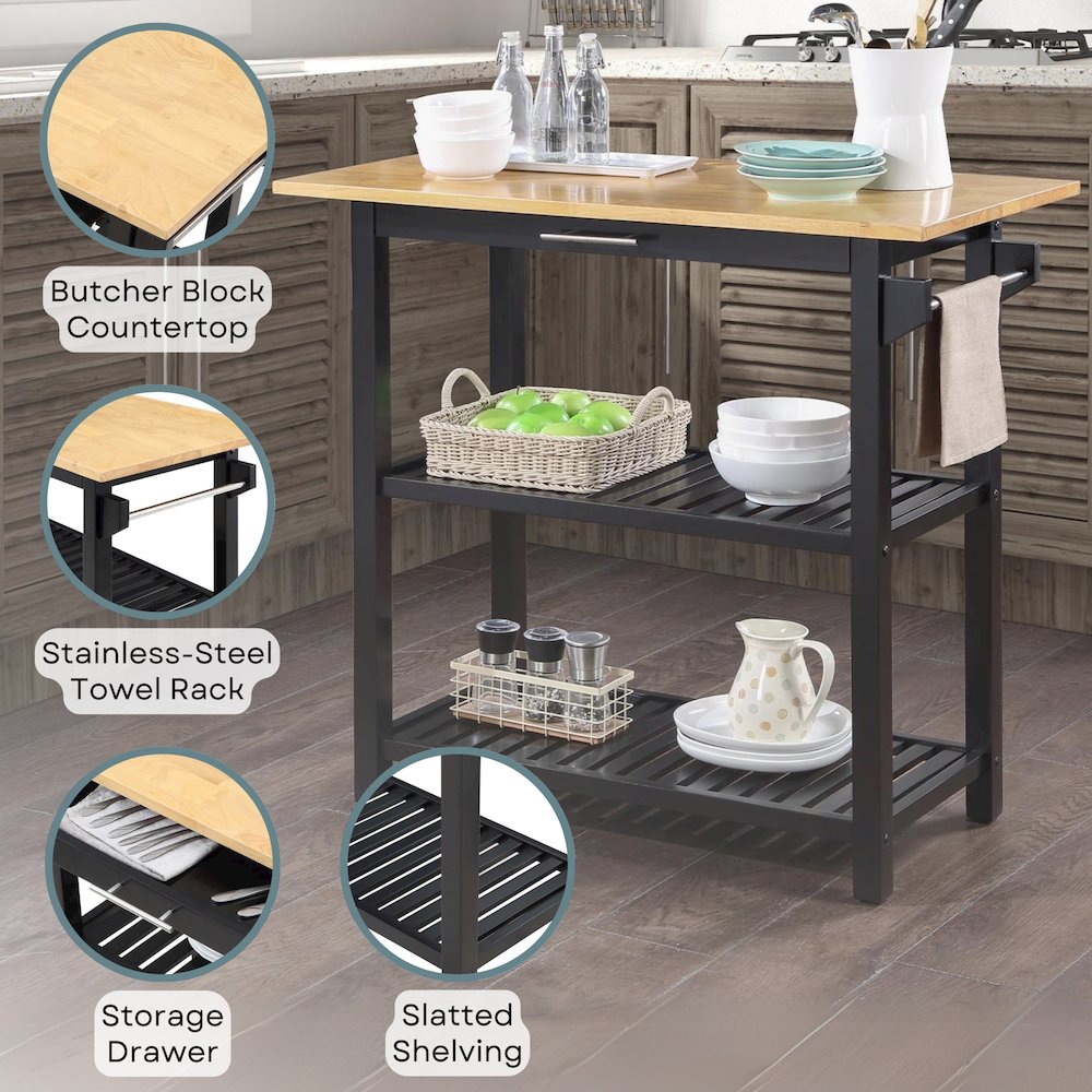 Designs2Go 3 Tier Butcher Block Kitchen Prep Island with Drawer