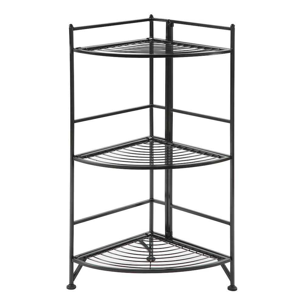 Xtra Storage 3 Tier Corner Folding Metal Corner Shelf Black