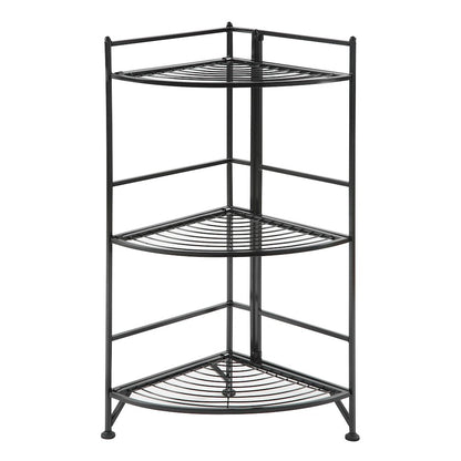 Xtra Storage 3 Tier Corner Folding Metal Corner Shelf Black