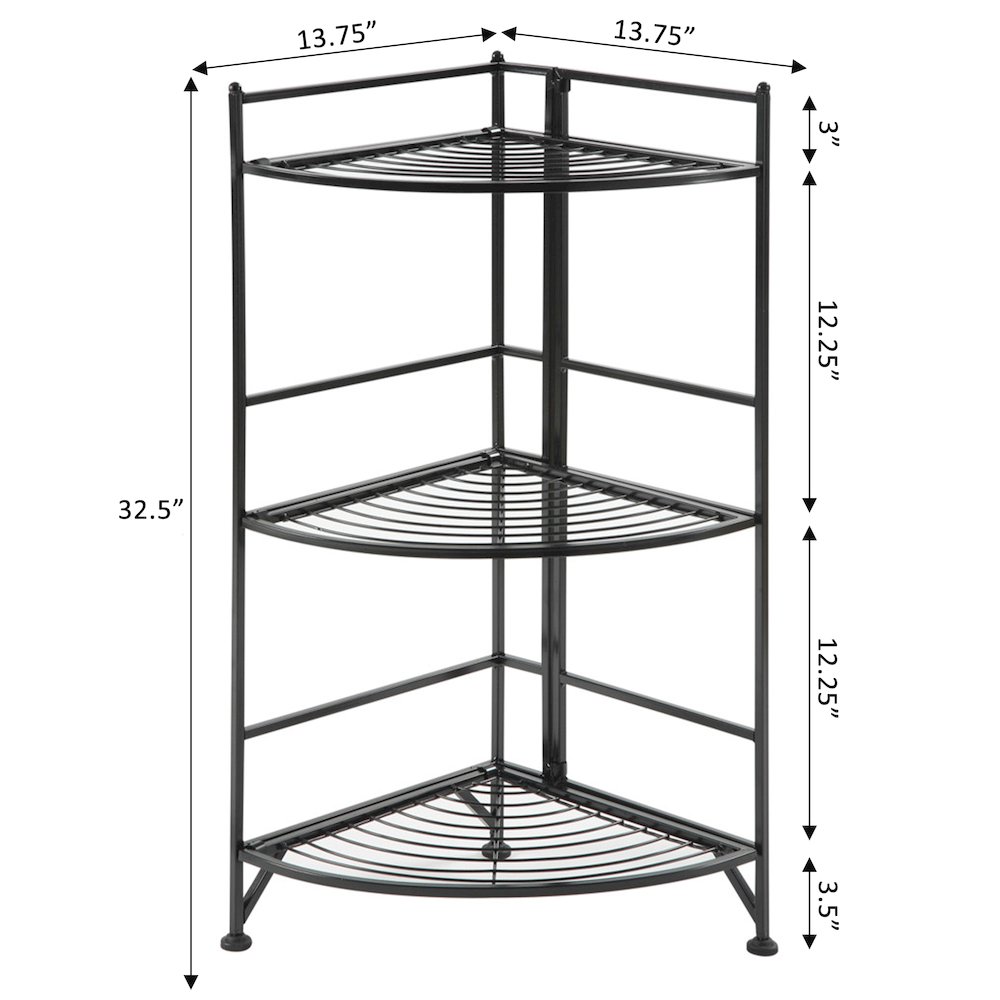 Xtra Storage 3 Tier Corner Folding Metal Corner Shelf Black