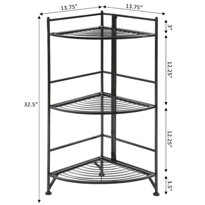 Xtra Storage 3 Tier Corner Folding Metal Corner Shelf Black