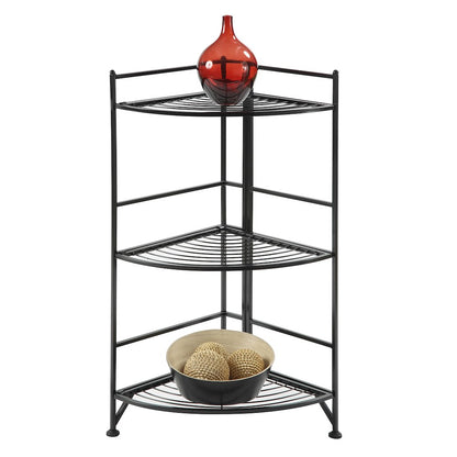 Xtra Storage 3 Tier Corner Folding Metal Corner Shelf Black