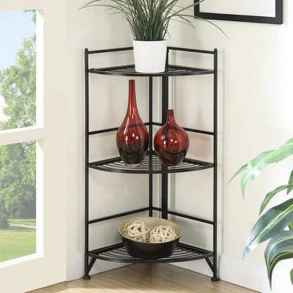 Xtra Storage 3 Tier Corner Folding Metal Corner Shelf Black