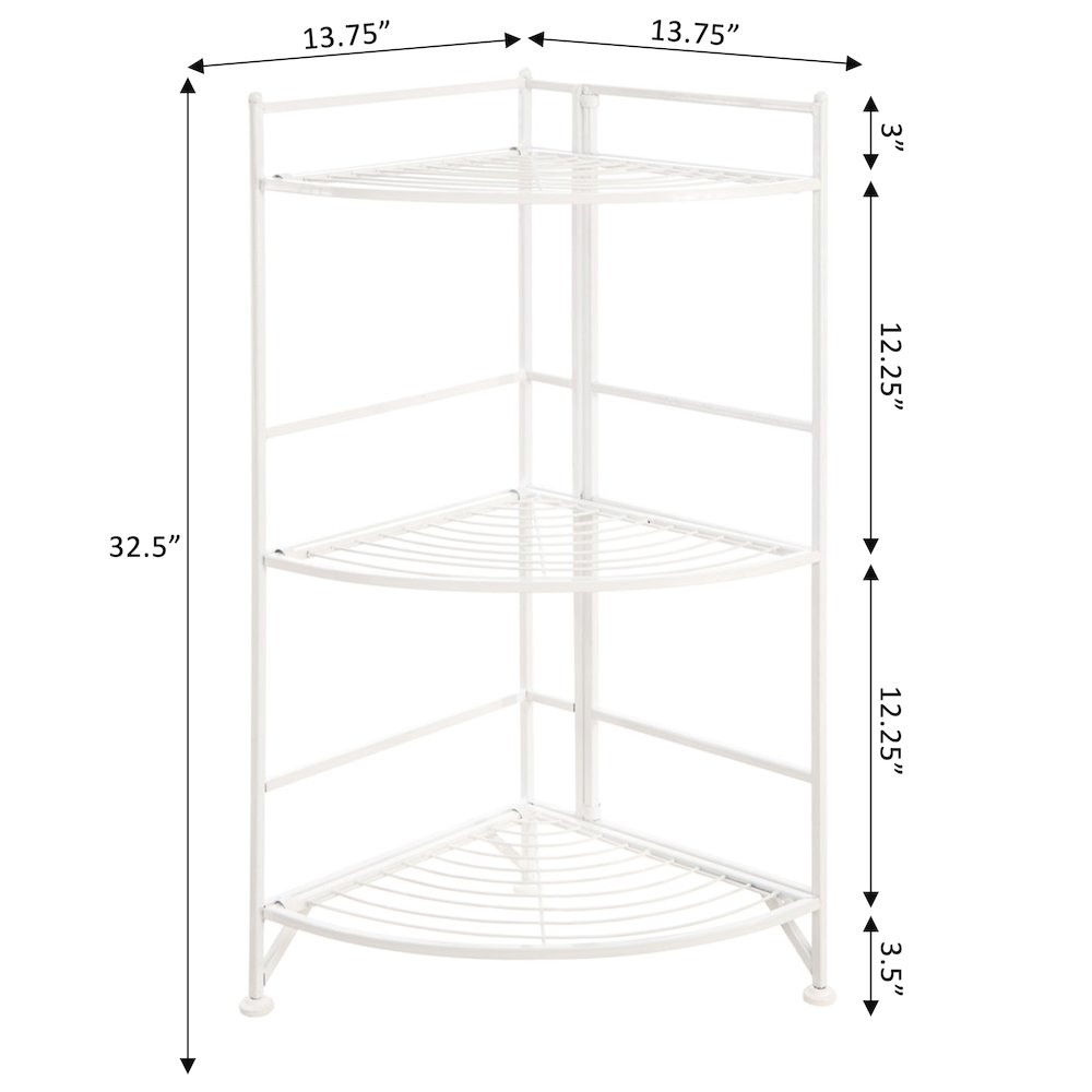 Xtra Storage 3 Tier Corner Folding Metal Corner Shelf White