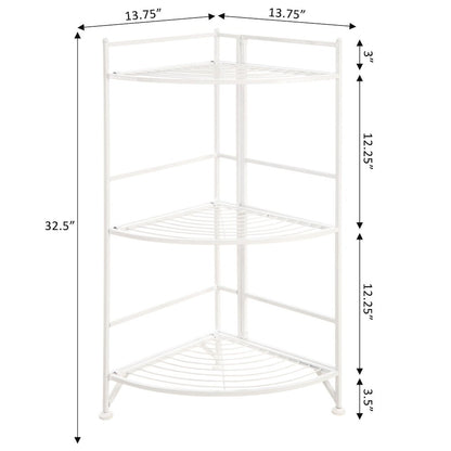 Xtra Storage 3 Tier Corner Folding Metal Corner Shelf White