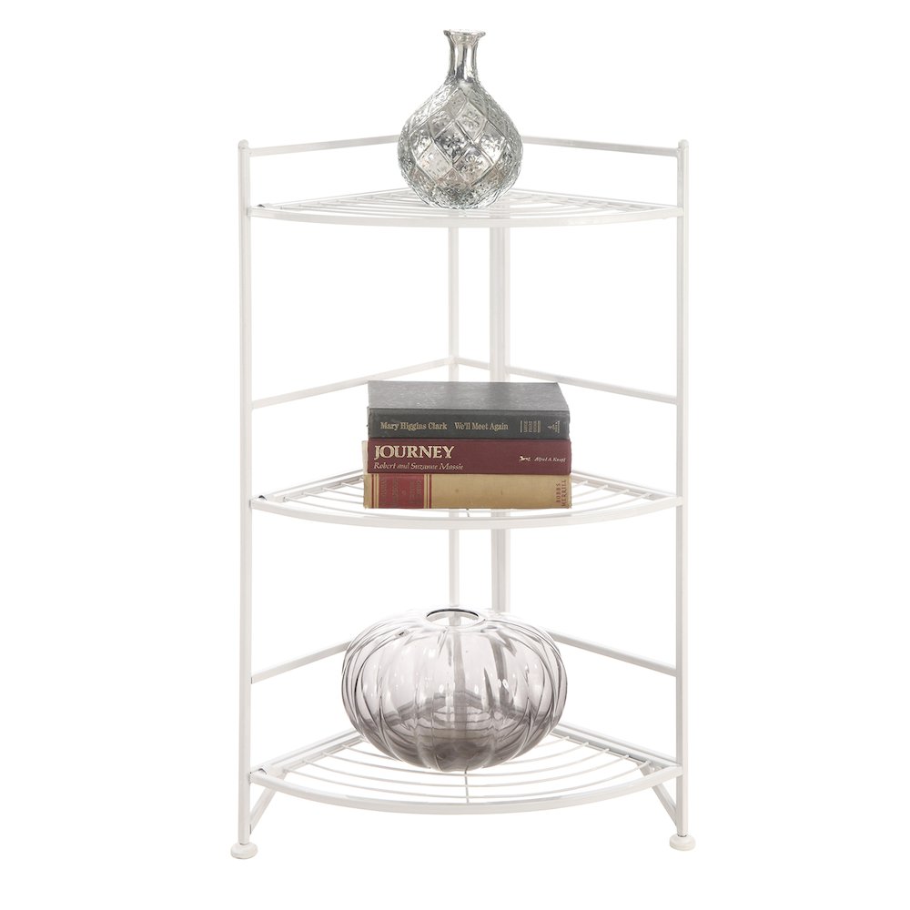 Xtra Storage 3 Tier Corner Folding Metal Corner Shelf White