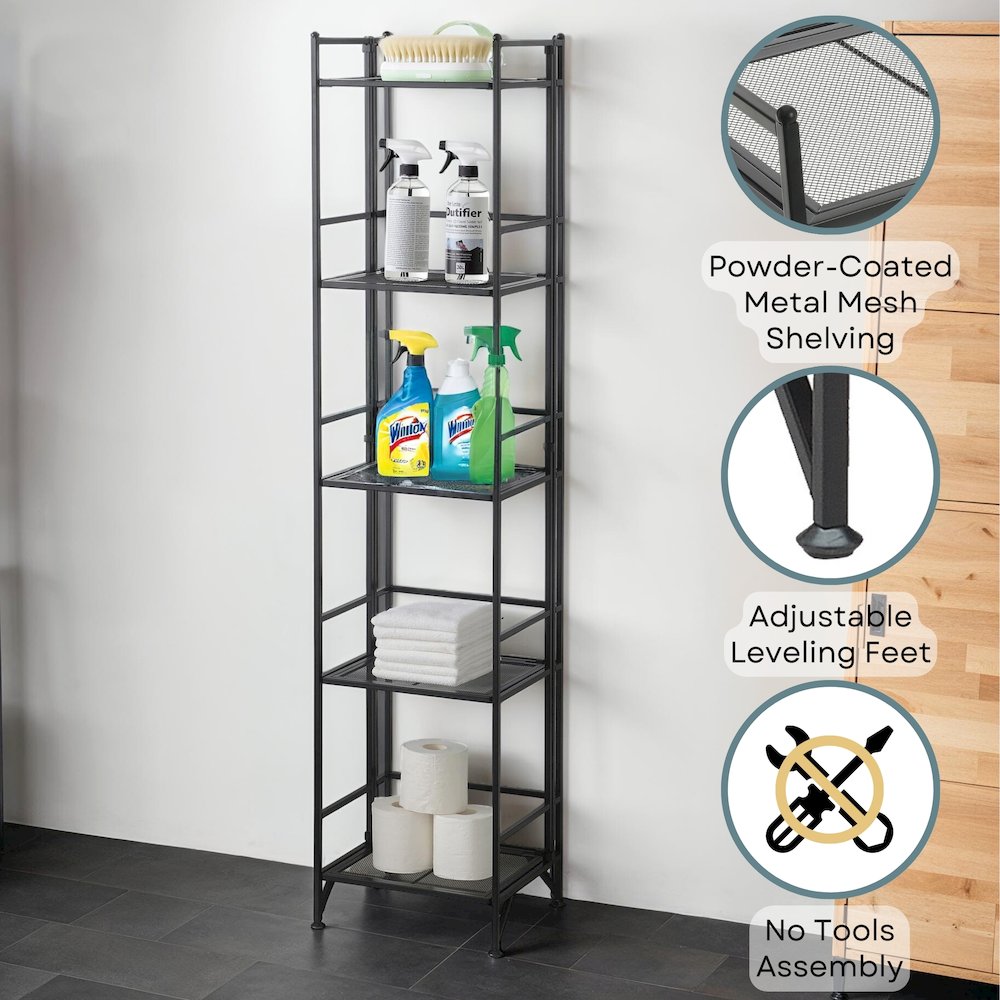 Xtra Storage 5 Tier Folding Metal Mesh Shelf