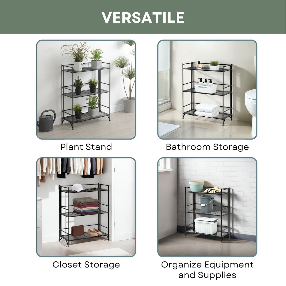 Xtra Storage 3 Tier Wide Folding Metal Mesh Shelf