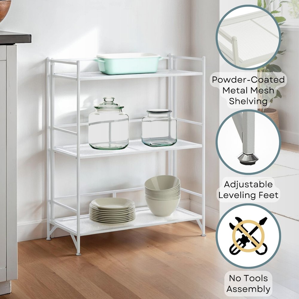 Xtra Storage 3 Tier Wide Folding Metal Mesh Shelf
