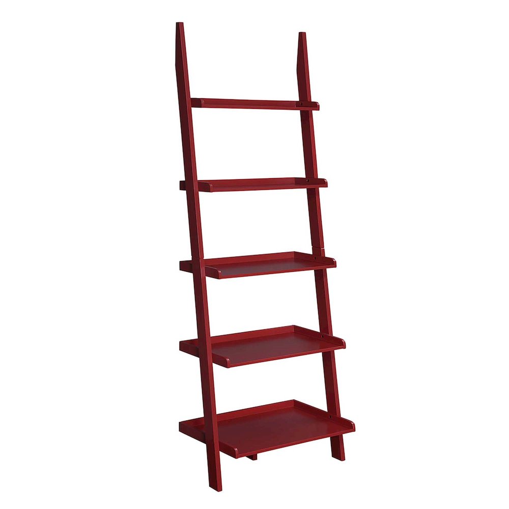 FurniFact Ladder Shelf with Solid Pine and Classic Style, Cranberry Red