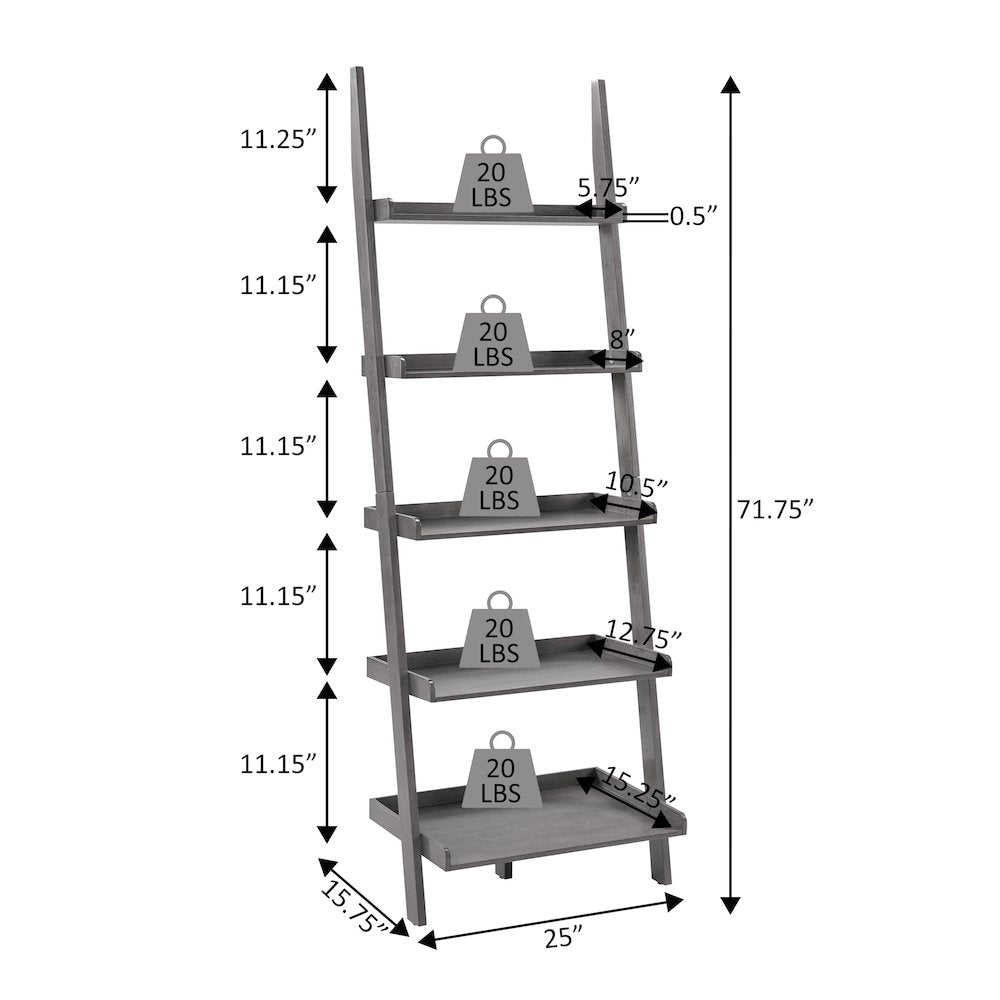 FurniFact Ladder Shelf with Solid Pine and Classic Style, Cranberry Red