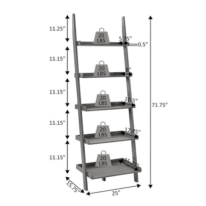 FurniFact Ladder Shelf with Solid Pine and Classic Style, Cranberry Red