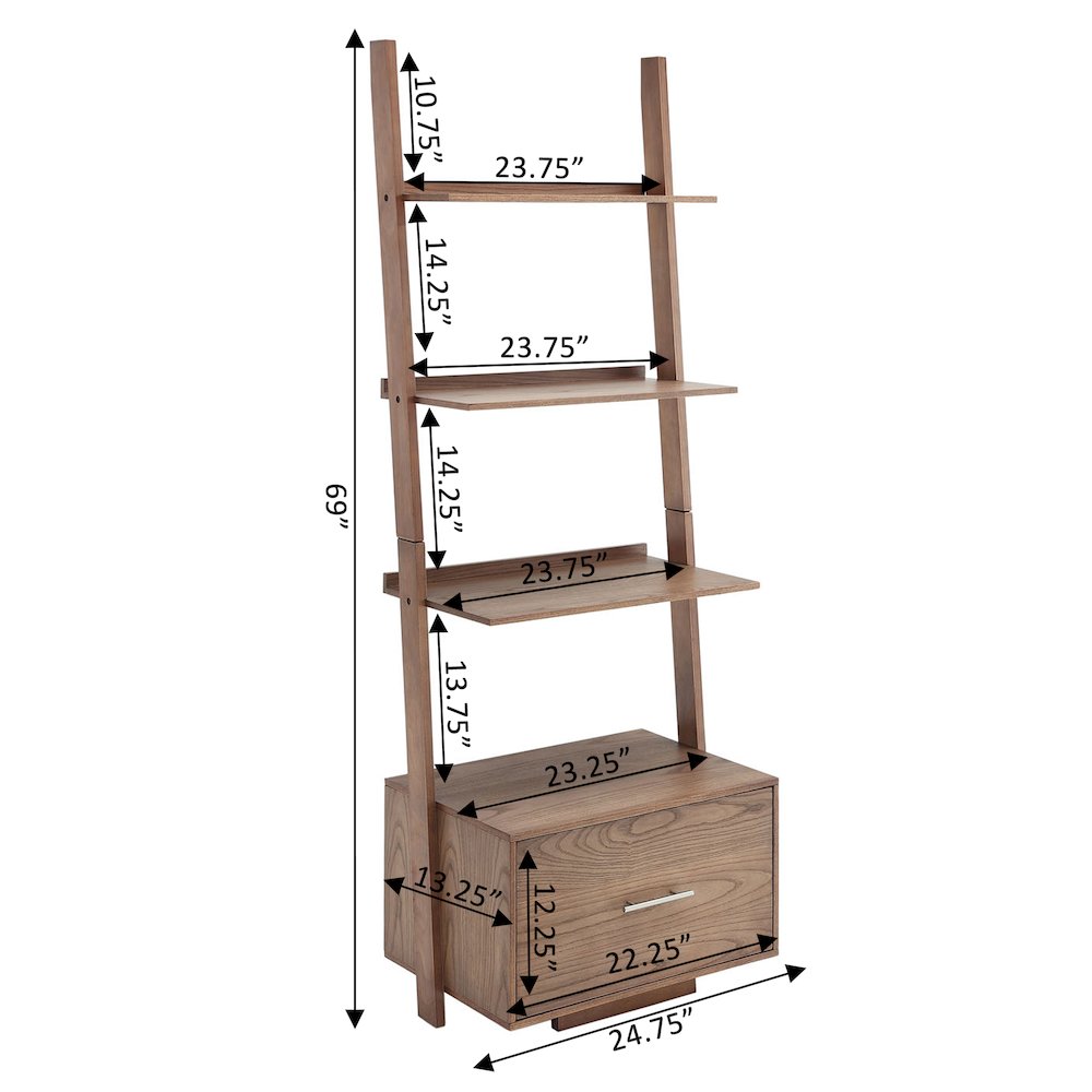 American Heritage Ladder Bookcase with File Drawer