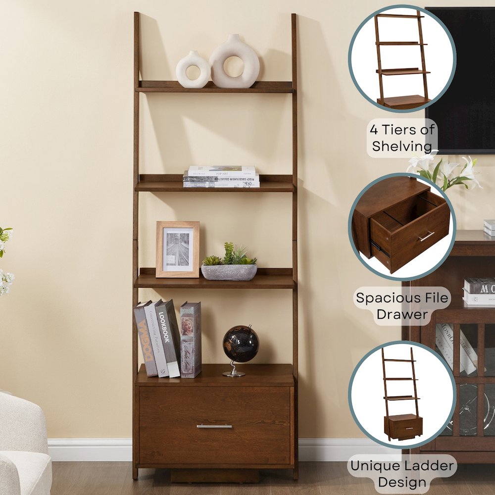 American Heritage Ladder Bookcase with File Drawer