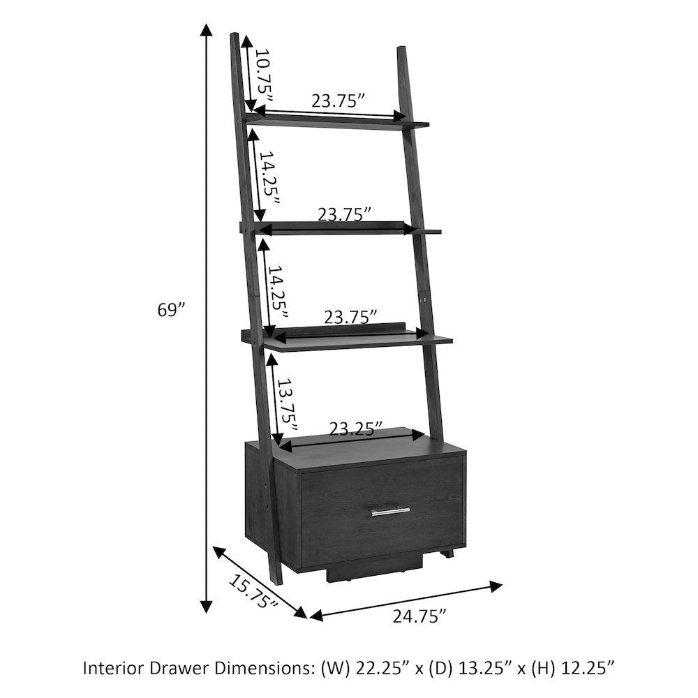 American Heritage Ladder Bookcase with File Drawer