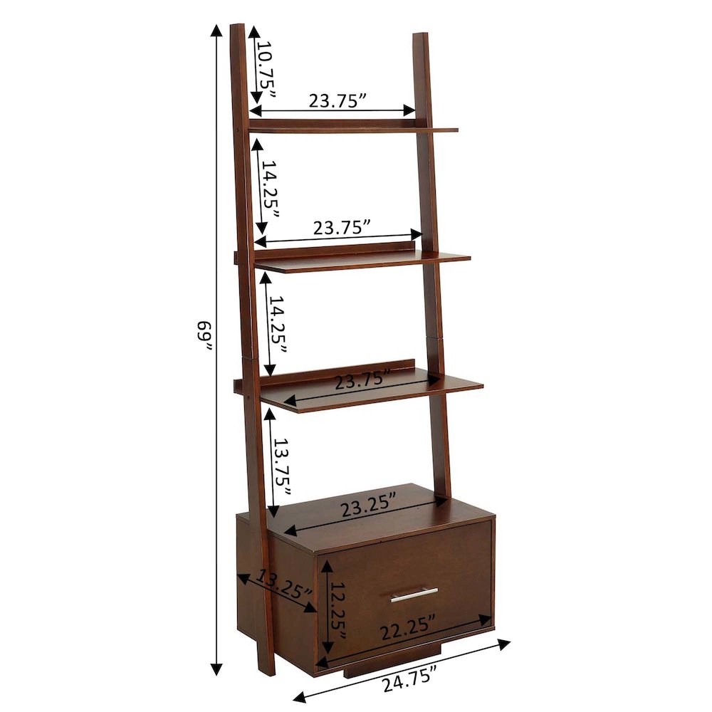 American Heritage Ladder Bookcase with File Drawer