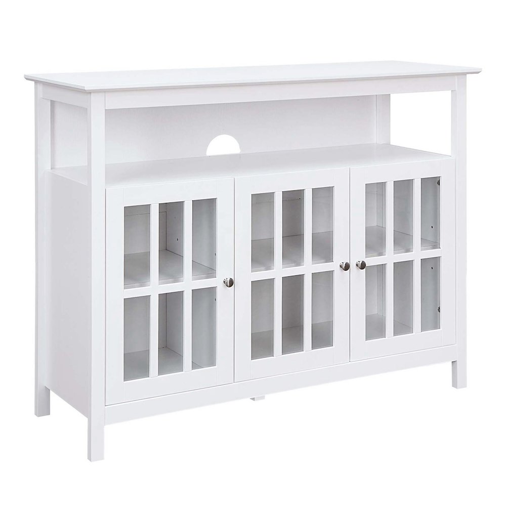 White TV Stand with Storage Cabinets and Shelf for TVs up to 55 Inches