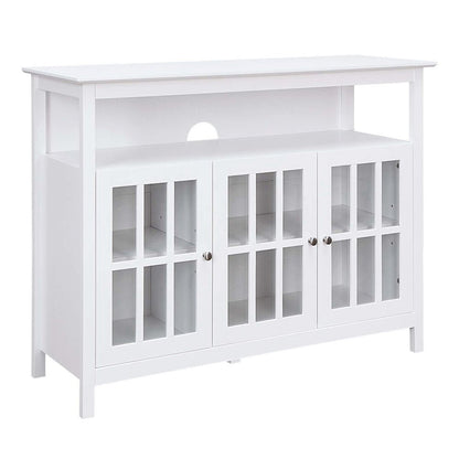 White TV Stand with Storage Cabinets and Shelf for TVs up to 55 Inches