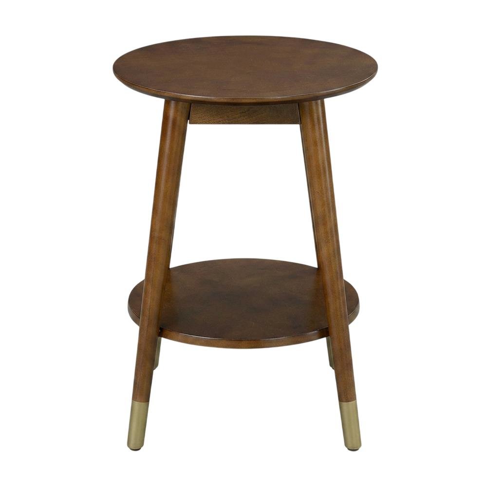 Round Mid Century End Table with Bottom Shelf for Living Room