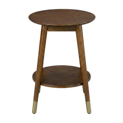 Round Mid Century End Table with Bottom Shelf for Living Room