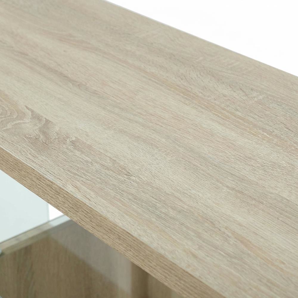 Weathered White TV Stand with Tempered Glass and Particle Board Surface