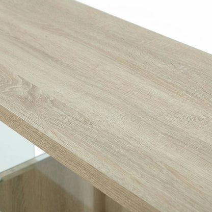 Weathered White TV Stand with Tempered Glass and Particle Board Surface