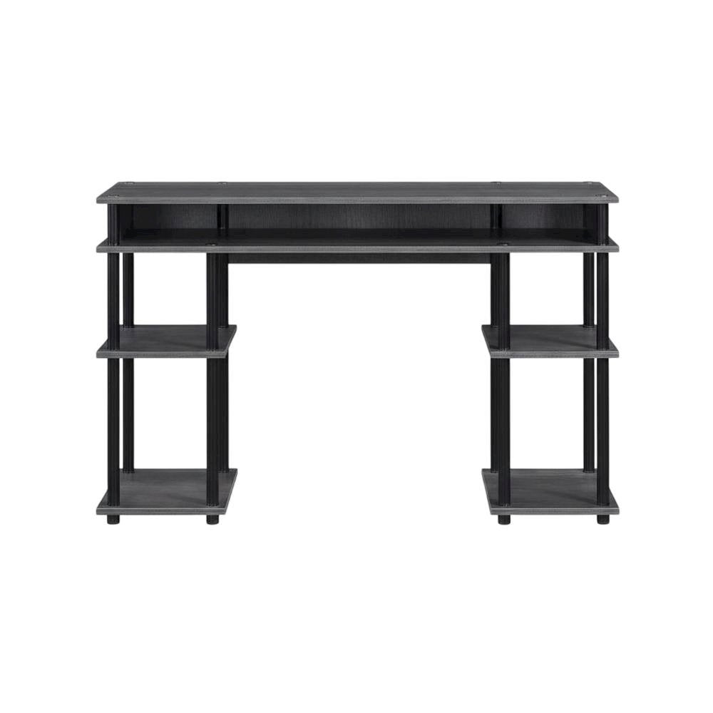 Charcoal Gray Office Desk With Modern Melamine Finish And Steel Accents