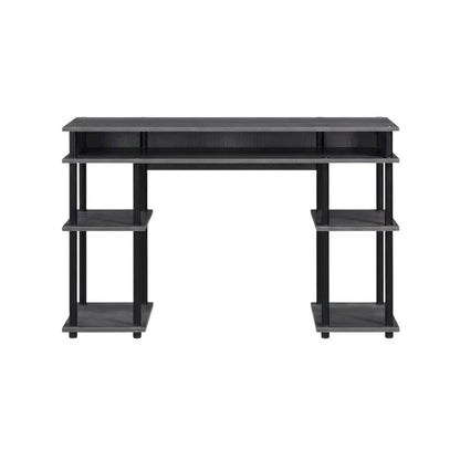 Charcoal Gray Office Desk With Modern Melamine Finish And Steel Accents
