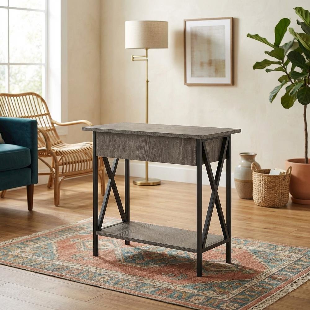 Glass Finish Flip Top Table with Compact Design for Living Room Use