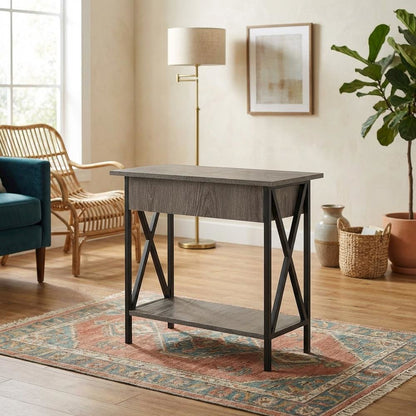 Glass Finish Flip Top Table with Compact Design for Living Room Use