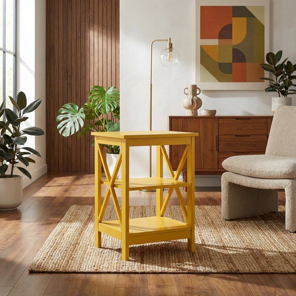 Yellow End Table with Shelves for Coastal-Style Home Decor