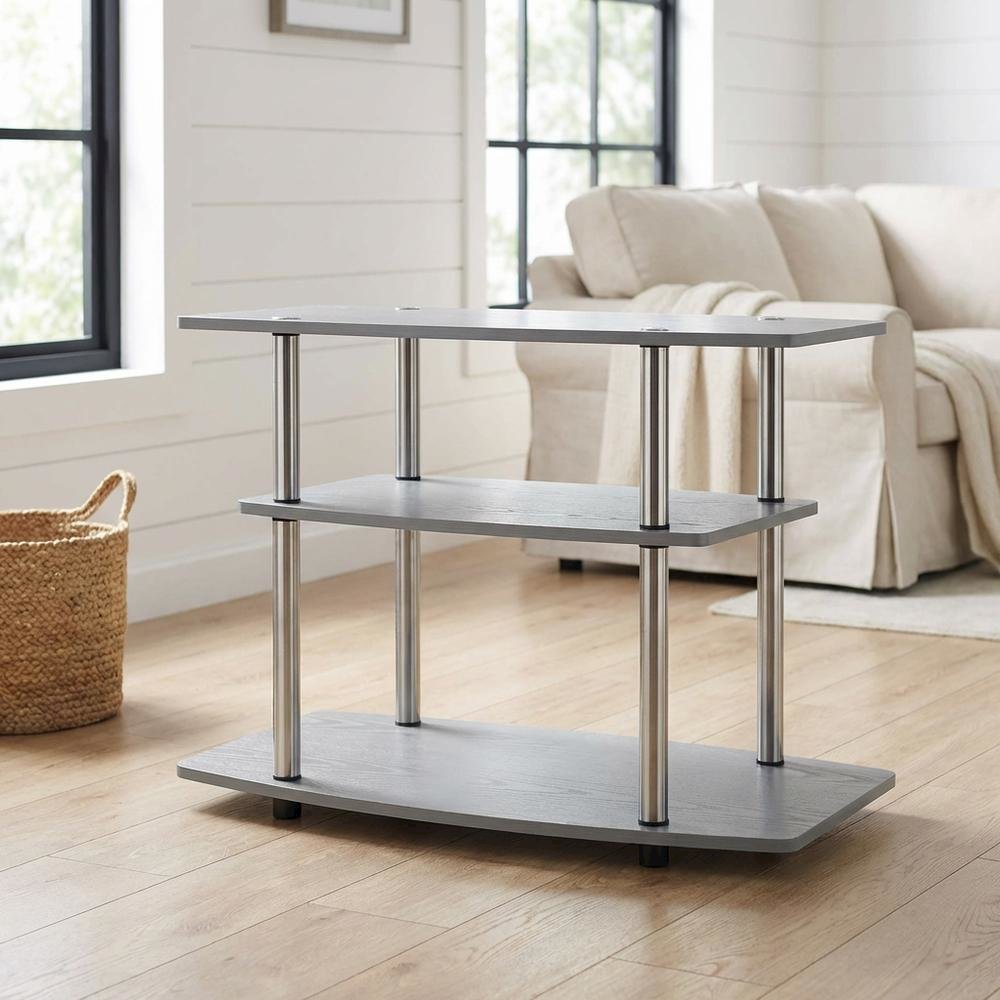 Gray No Tools 3-Tier TV Stand for TVs up to 37 inches, Transitional style