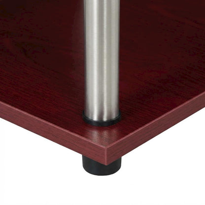 Wooden Student Desk, Shelves, Melamine Veneer And Steel Finish For Workspace