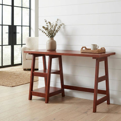 Cherry Trestle Desk, Integrated Charging Station, Melamine Finish