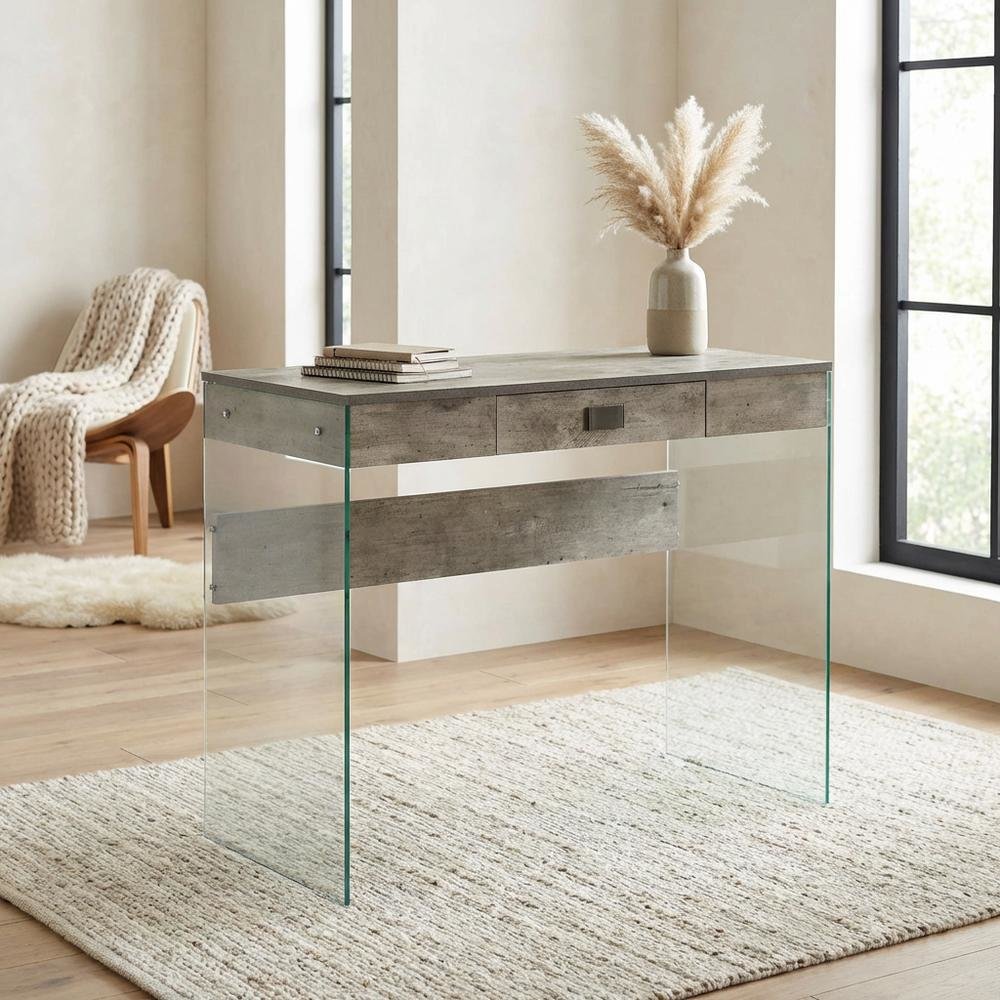 Glass Top Office Desk With 1 Drawer And Melamine Finish