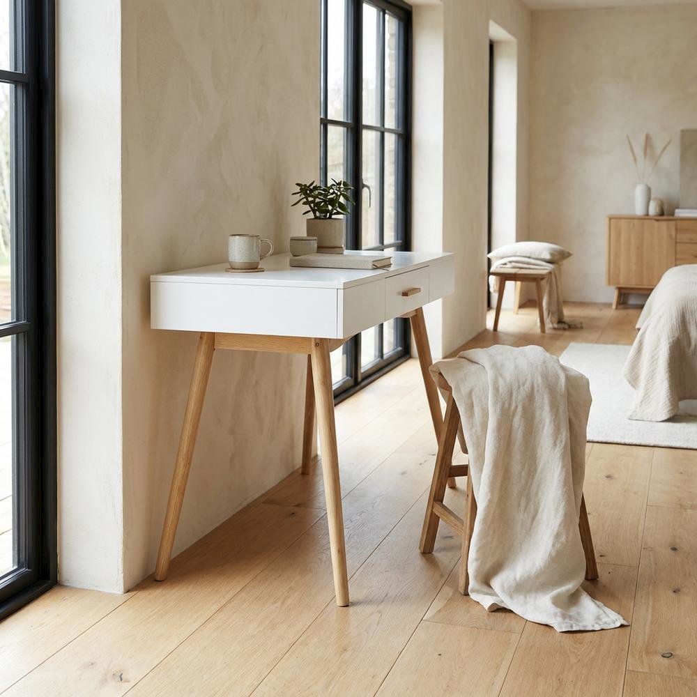 Rubberwood Desk With Bamboo Handle And Piano Finish For Modern Office Spaces