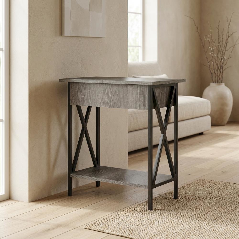 Glass Finish Flip Top Table with Compact Design for Living Room Use