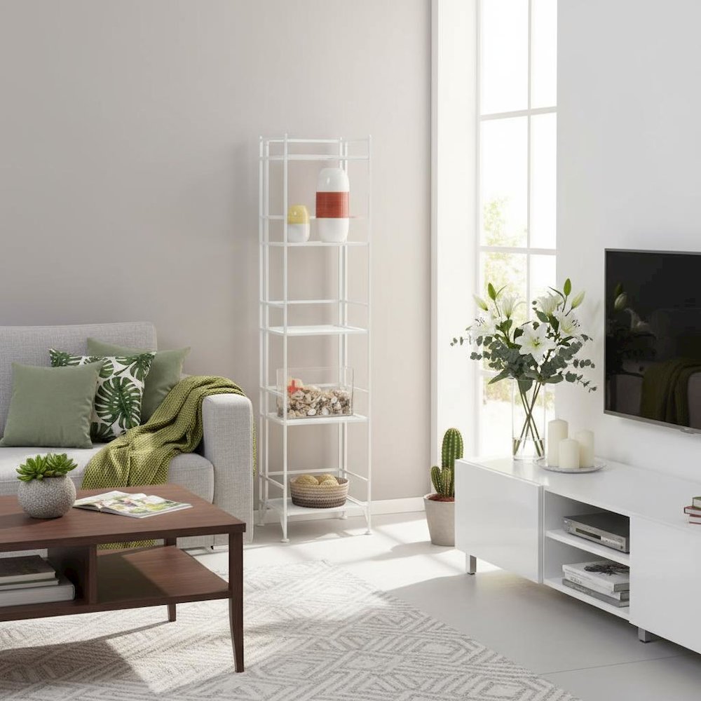 Folding Metal Shelf, White, 5 Tier, Storage, Easy Assembly