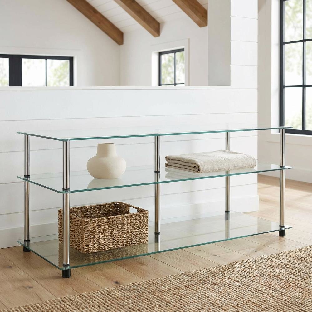 Glass 3-Tier Coffee Table with Tempered Glass Shelves and Modern Design