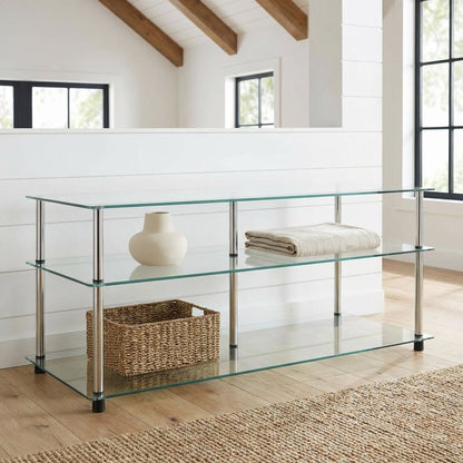 Glass 3-Tier Coffee Table with Tempered Glass Shelves and Modern Design