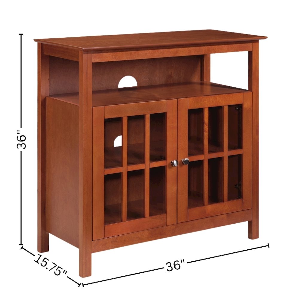 Traditional Media Stand, 36 Inch, Cabinets, Brown Veneer, Storage