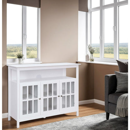 White TV Stand with Storage Cabinets and Shelf for TVs up to 55 Inches