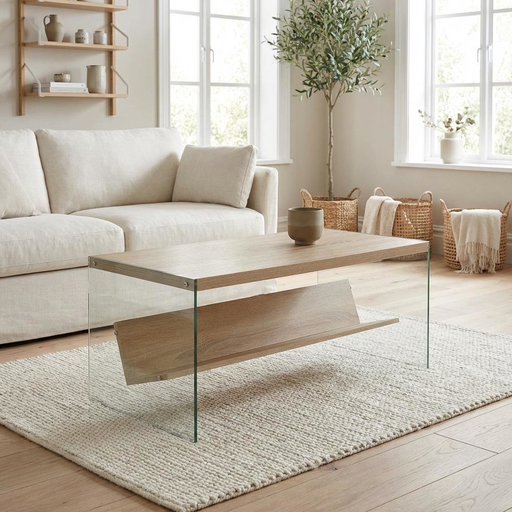 Glass Coffee Table with Shelf Contemporary Design and Sturdy Frame SKU