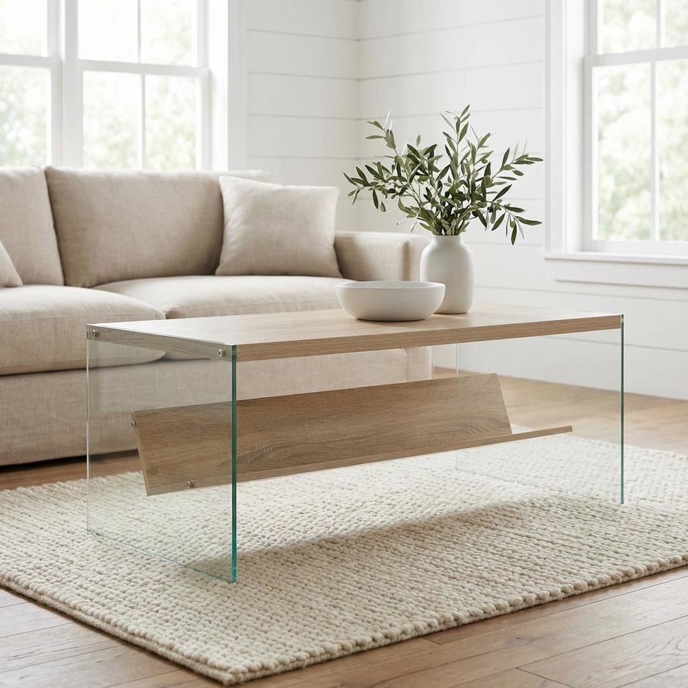 Glass Coffee Table with Shelf Contemporary Design and Sturdy Frame SKU